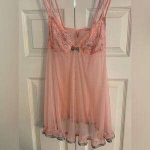 NWOT pink sheer mesh babydoll negligee. Size M. By Sophie b.
